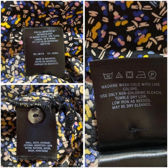 Maeve by Anthropologie Berwick Top Black Print Button Down Size S 3/4 Sleeves - Picture 9 of 14